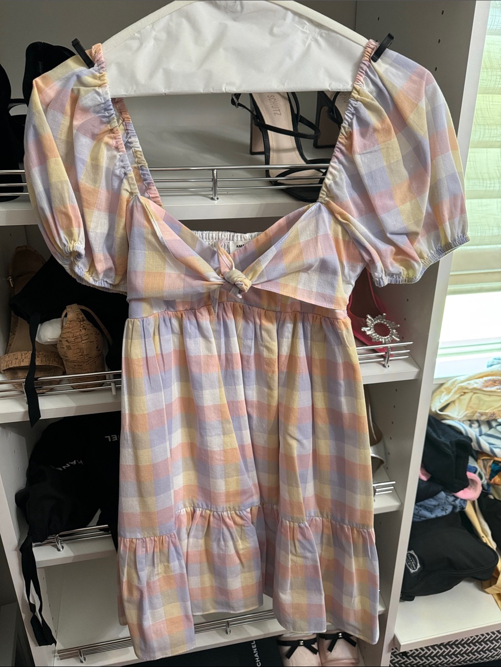 Pastel Plaid Puff-Sleeve- Pastel Multi